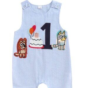 Bluey Romper First Birthday Outfit Clothes Shirt Blue Dog Shortall Bingo Romper
